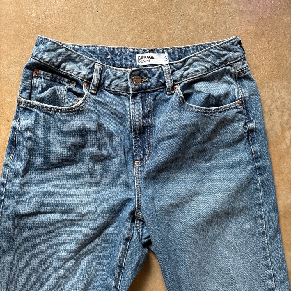 Garage High Waisted Distressed Straight Leg Blue Jeans - Picture 3 of 4